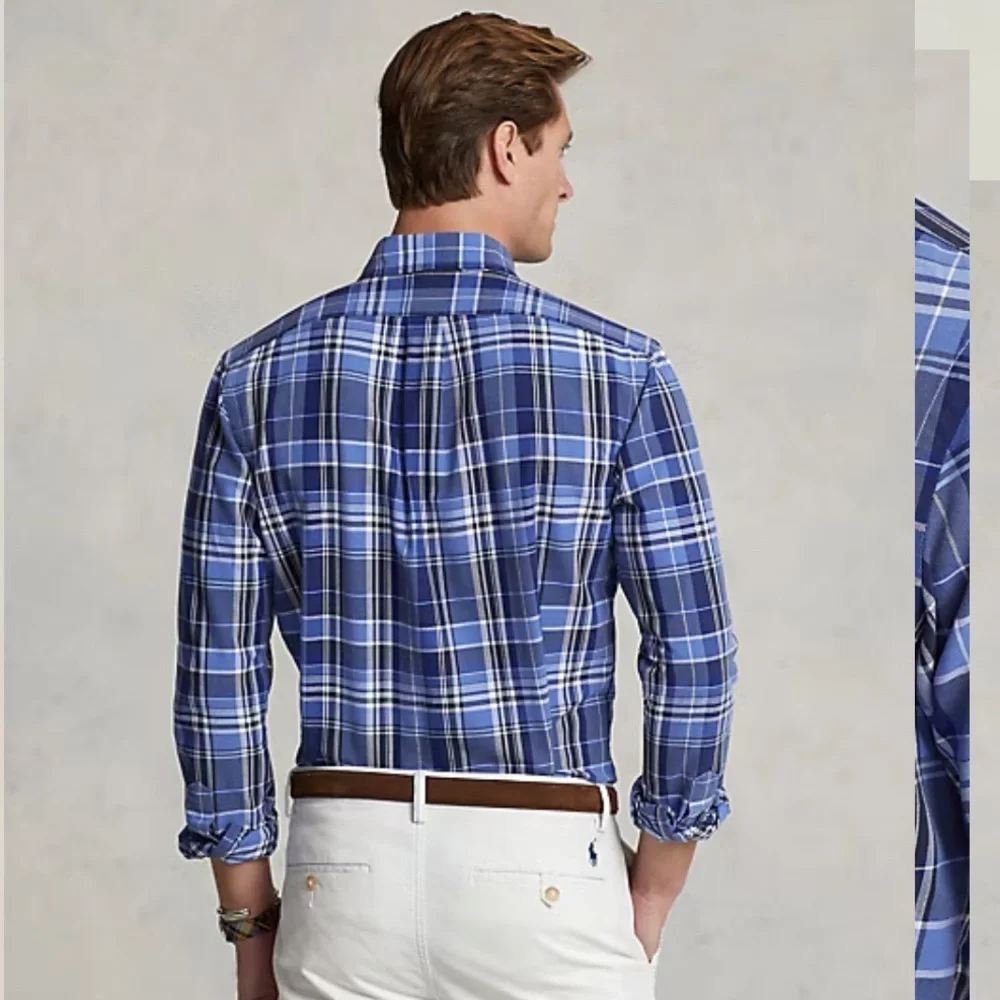 Polo by Ralph Lauren Men's Navy and White Checkered Shirt- NWT- medium